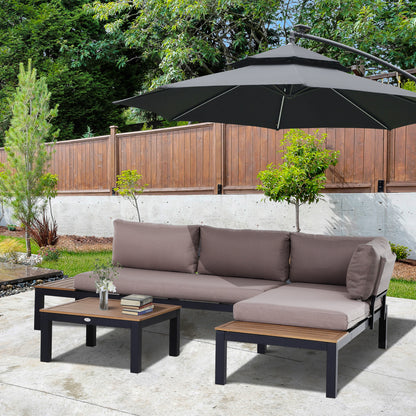 3 Pieces Garden Furniture Set, Aluminium 4 Seater Corner Sofa Set with 2 Loveseats, Black
