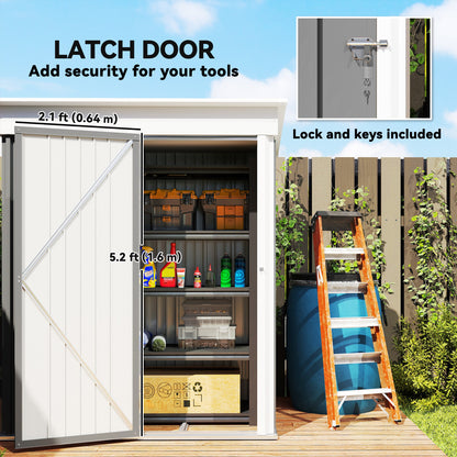 Metal Garden Shed, Outdoor Lean-to Shed for Tool Motor Bike, with Adjustable Shelf, Lock, Gloves, 5'x3'x6', Grey