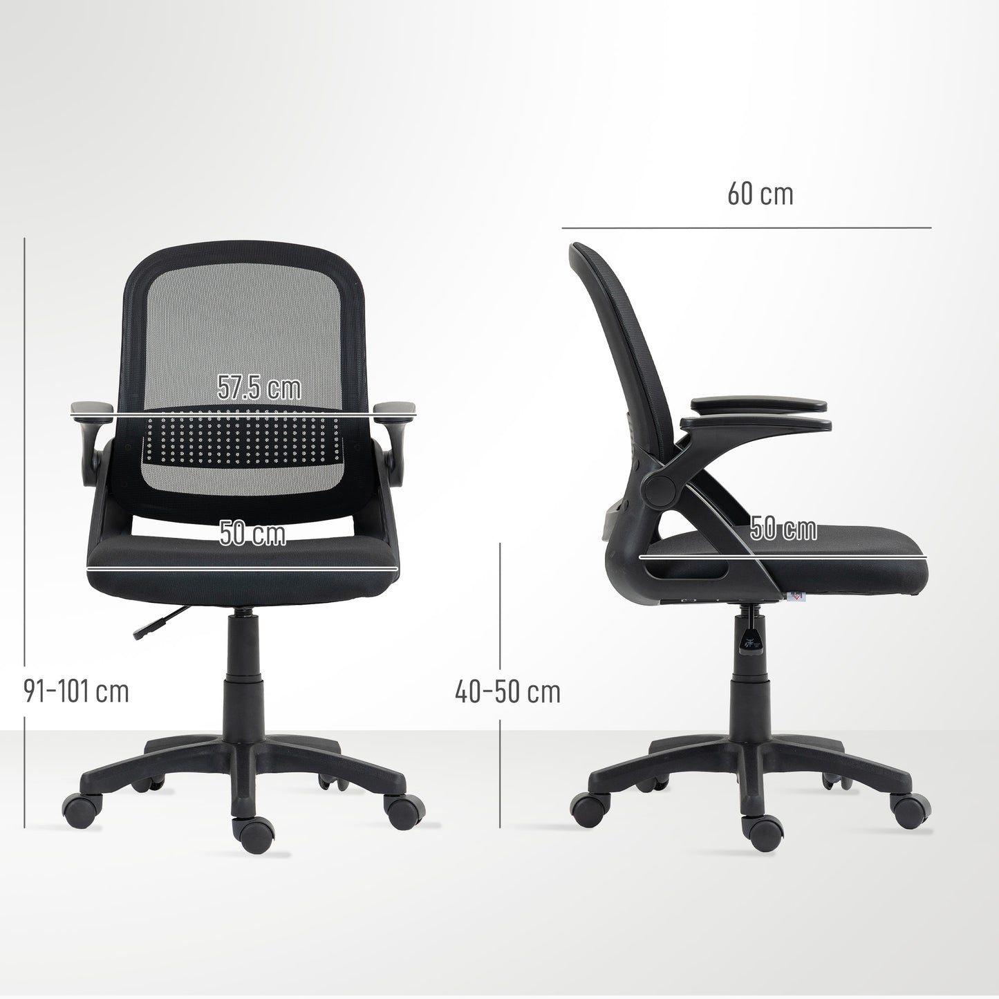 Breathable Mesh Office Chair, Ergonomic Swivel Computer Chair with Flip-up Armrests, Lumbar Back Support for Home/Office