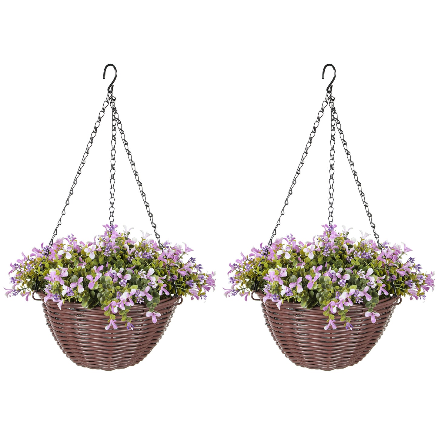 Artificial Flowers in Basket Set of 2, Artificial Hanging Baskets with 75 Leaves and 15 Flowers in Pot