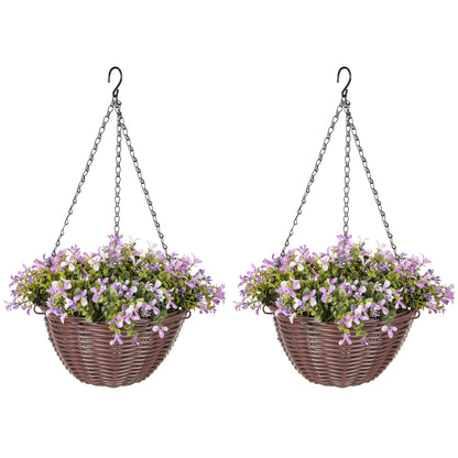 Artificial Flowers in Basket Set of 2, Artificial Hanging Baskets with 75 Leaves and 15 Flowers in Pot
