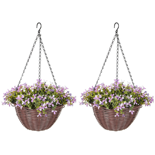 Artificial Flowers in Basket Set of 2, Artificial Hanging Baskets with 75 Leaves and 15 Flowers in Pot