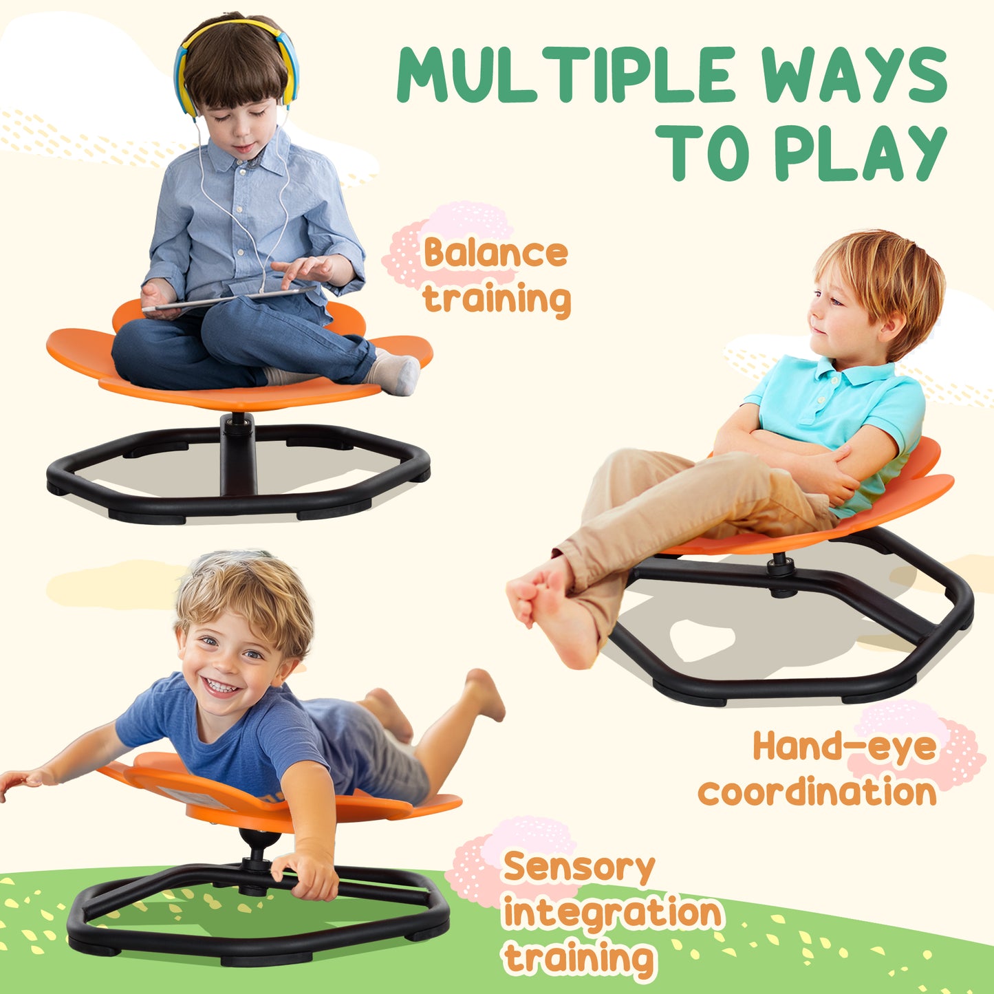Sensory Spinning Chair for Kids, for Coordination, Balance, Orange
