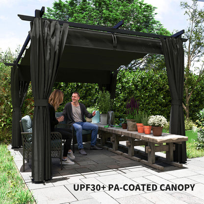 3 x 3 m Retractable Roof Pergola, with Curtains - Dark Grey