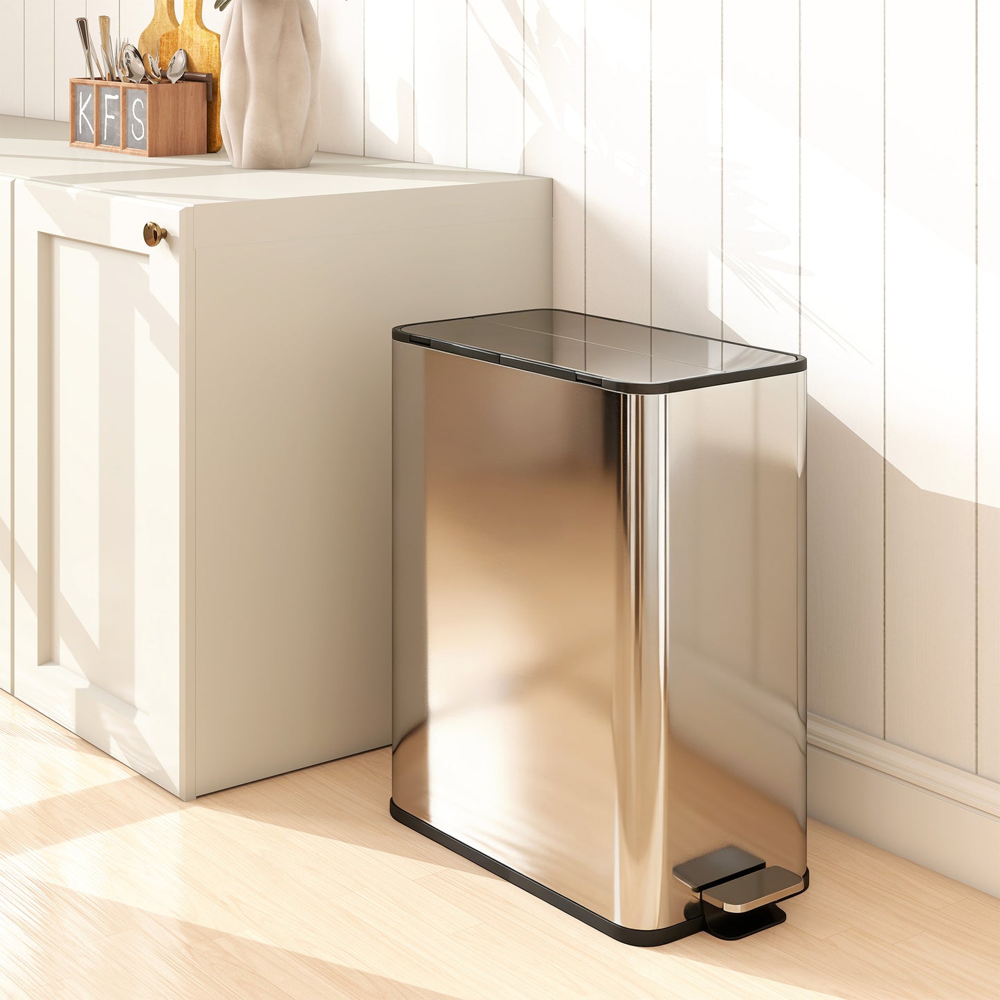 Dual Kitchen Bin with Soft-Close Butterfly Lid, 2 x 28L Stainless Steel Pedal Bin with Removable Inner Buckets