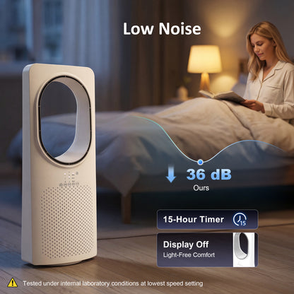 Bladeless Tower Fan for Bedroom, 36dB Standing Cooling Fan with Oscillating, 3 Speeds, 3 Modes, 15H Timer, White