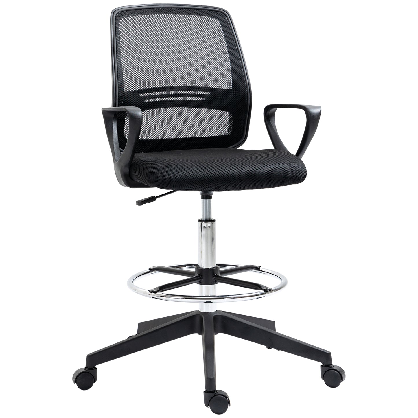 Drafting Chair, Ergonomic Tall Office Chair with Mesh Back, Lumbar Support, Adjustable Height and Foot Ring, Swivel Wheels