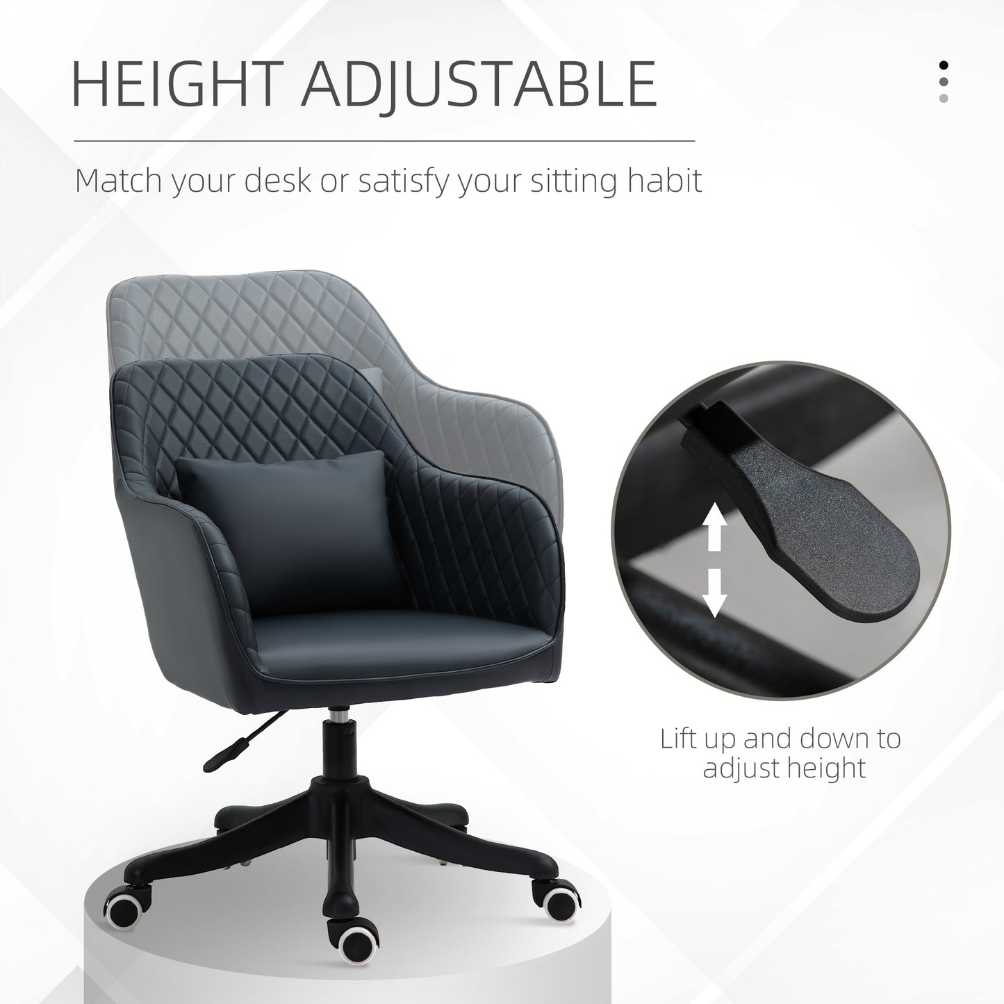 PU Leather Office Chair, Desk Chair, Makeup Vanity Chair with Massage Lumbar Pillow and Rolling Wheels for Bedroom and Home