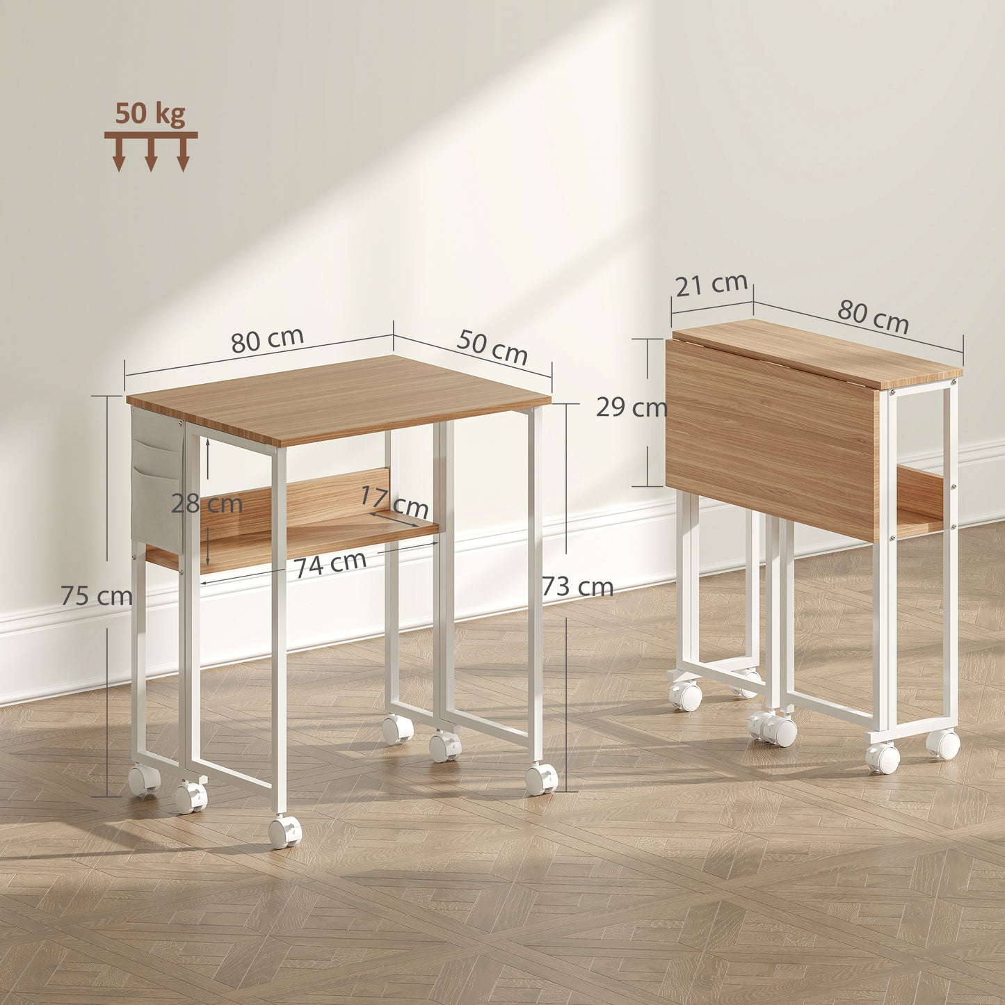 80 cm Drop Leaf Writing Work Desk - Natural Wood Finish