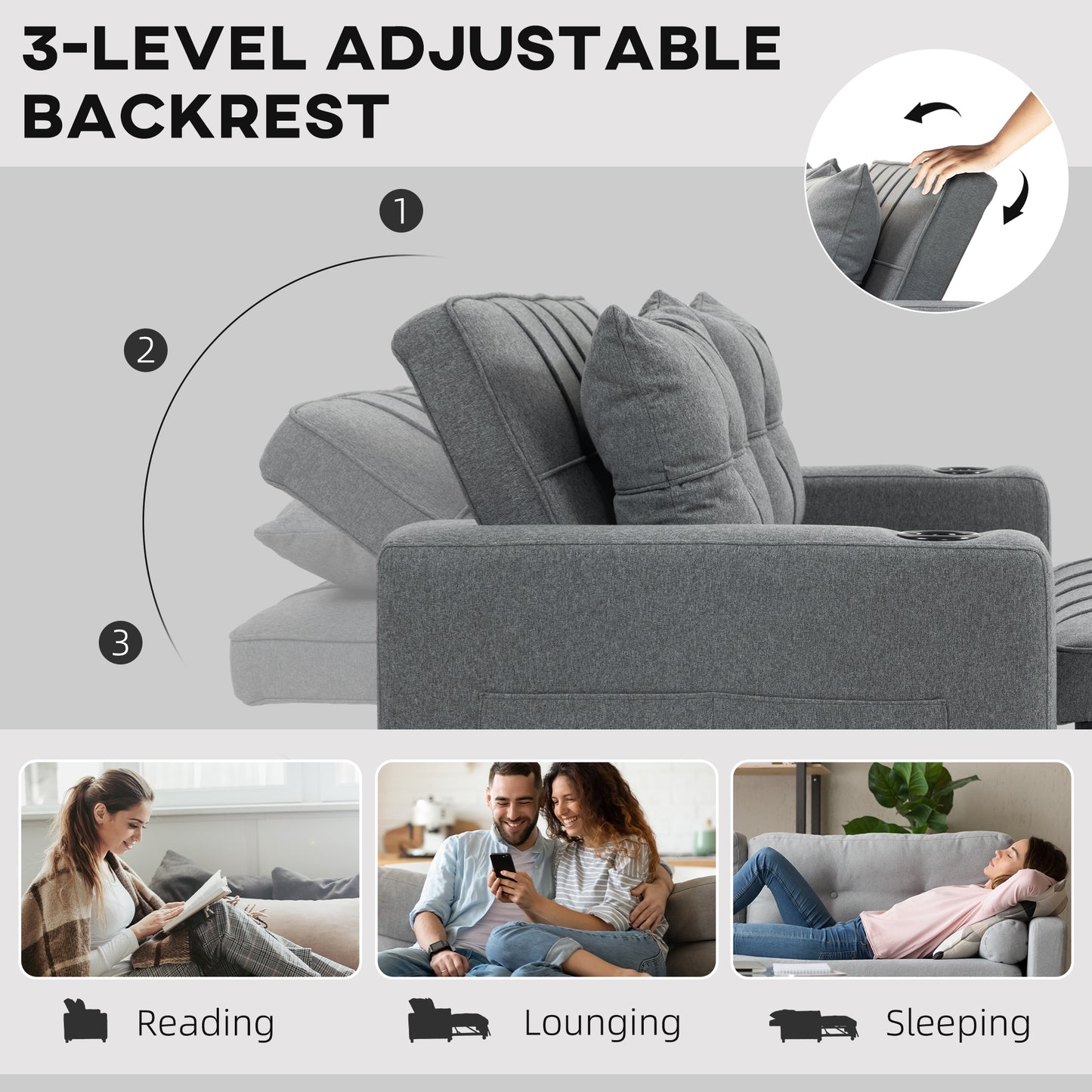 2 Seater Sofa Bed Pull-Out Sofa Bed for Small Space - Charcoal Grey