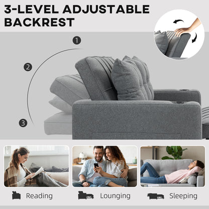2 Seater Sofa Bed Pull-Out Sofa Bed for Small Space - Charcoal Grey