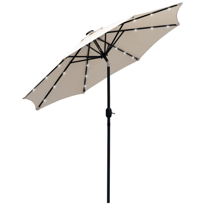 2.7m Patio Garden Umbrella Outdoor Parasol with Tilt Crank and 24 LEDs Lights (Cream)