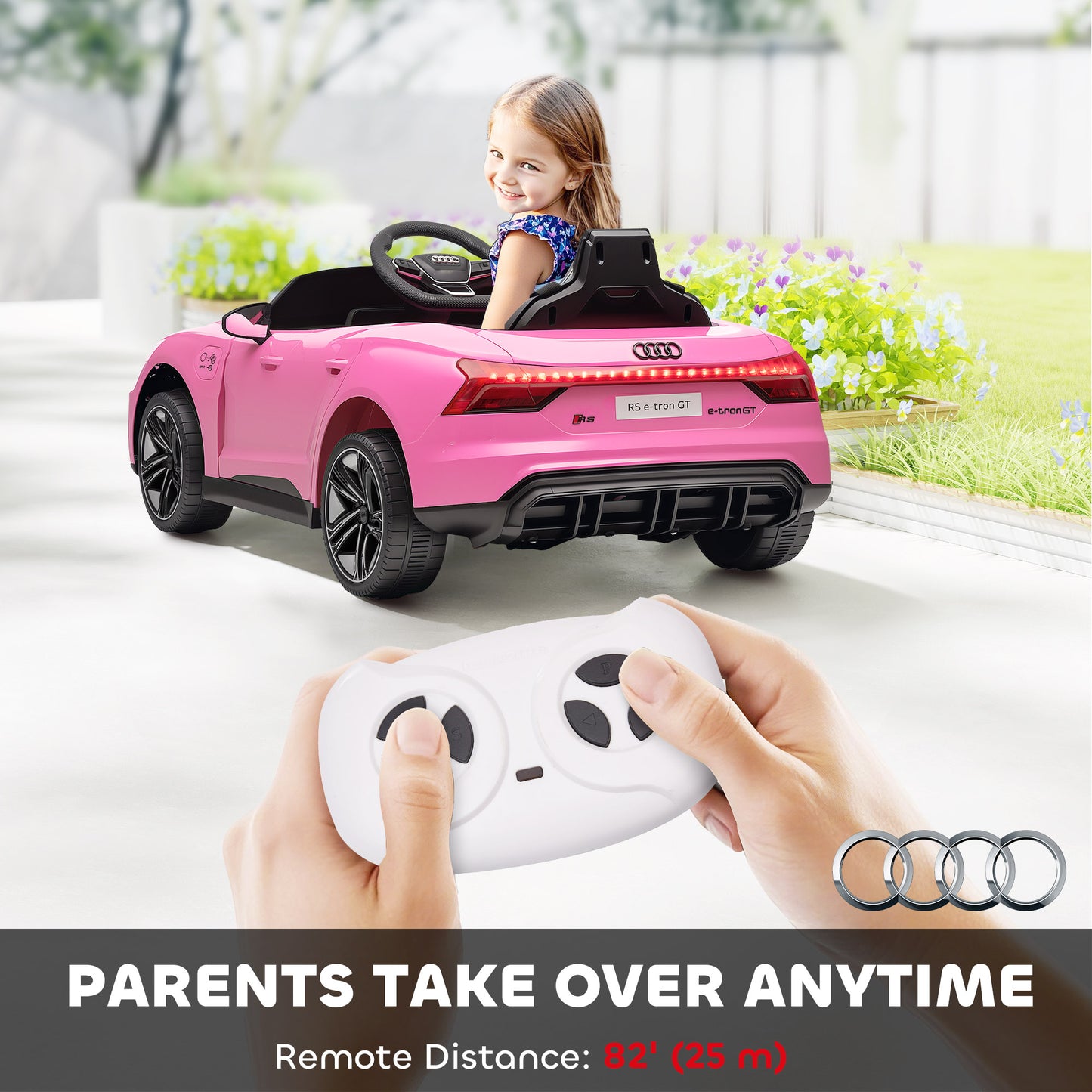 Audi Licensed 12V Kids Electric Ride-On, with Remote Control, Suspension System, Lights, Music, Motor - Pink