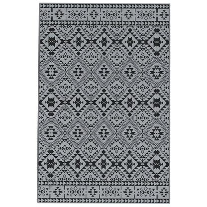 182 x 274cm Reversible Patterned Outdoor Rug, with Bag - Black/Grey