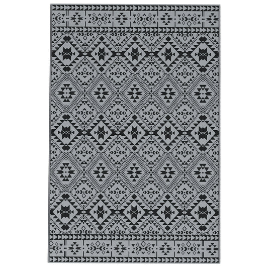 182 x 274cm Reversible Patterned Outdoor Rug, with Bag - Black/Grey