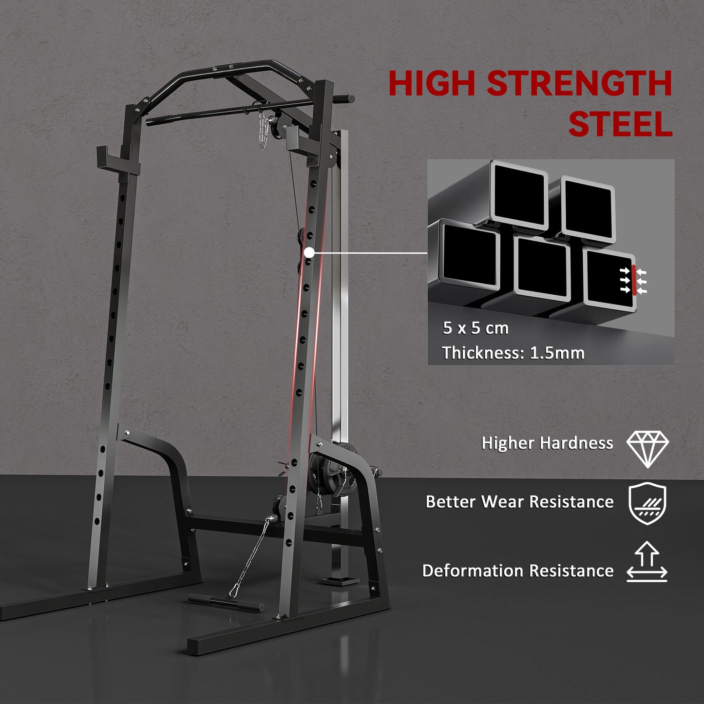 Power Cage Power Rack with 15-Level Squat Rack, Cable Pulley System, Lat Pulldown & Pull Up Bar