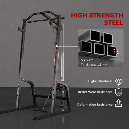 Power Cage Power Rack with 15-Level Squat Rack, Cable Pulley System, Lat Pulldown & Pull Up Bar