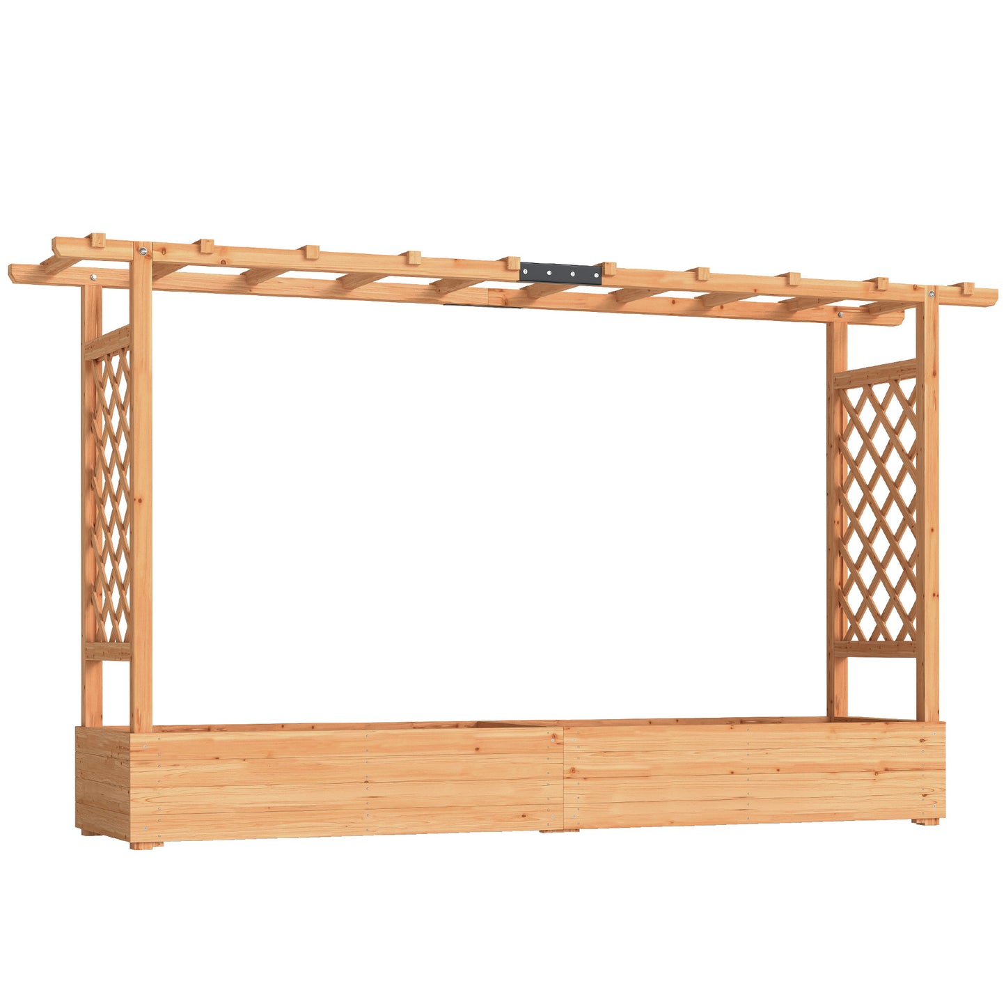 Raised Planter with Trellis, Wooden Raised Bed with Hanging Roof and Drainage Holes for Garden, Natural