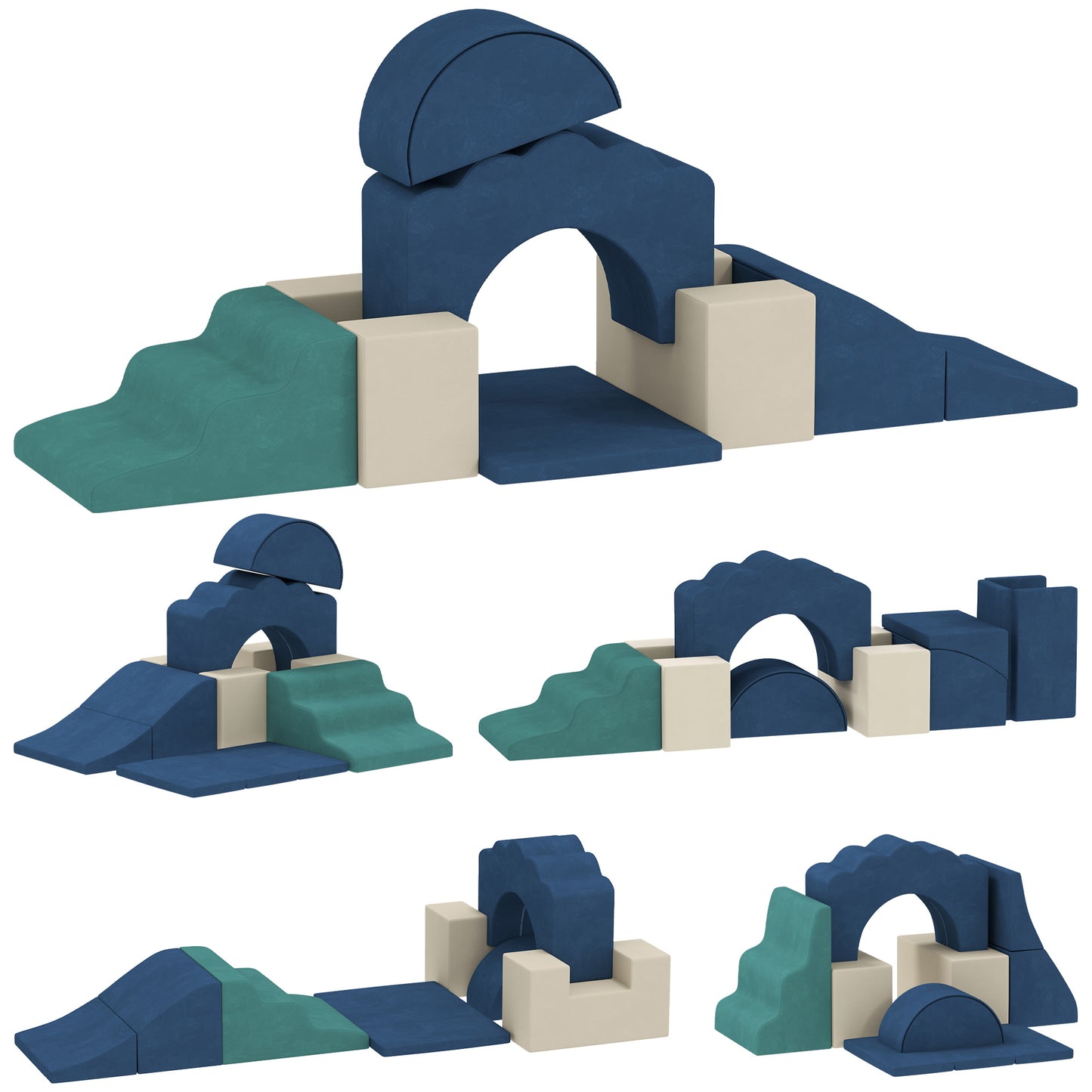 7 Piece Kids Soft Play Set with Detachable Cover, Baby Indoor Climb and Crawl Foam Toy for Toddlers, Dark Blue