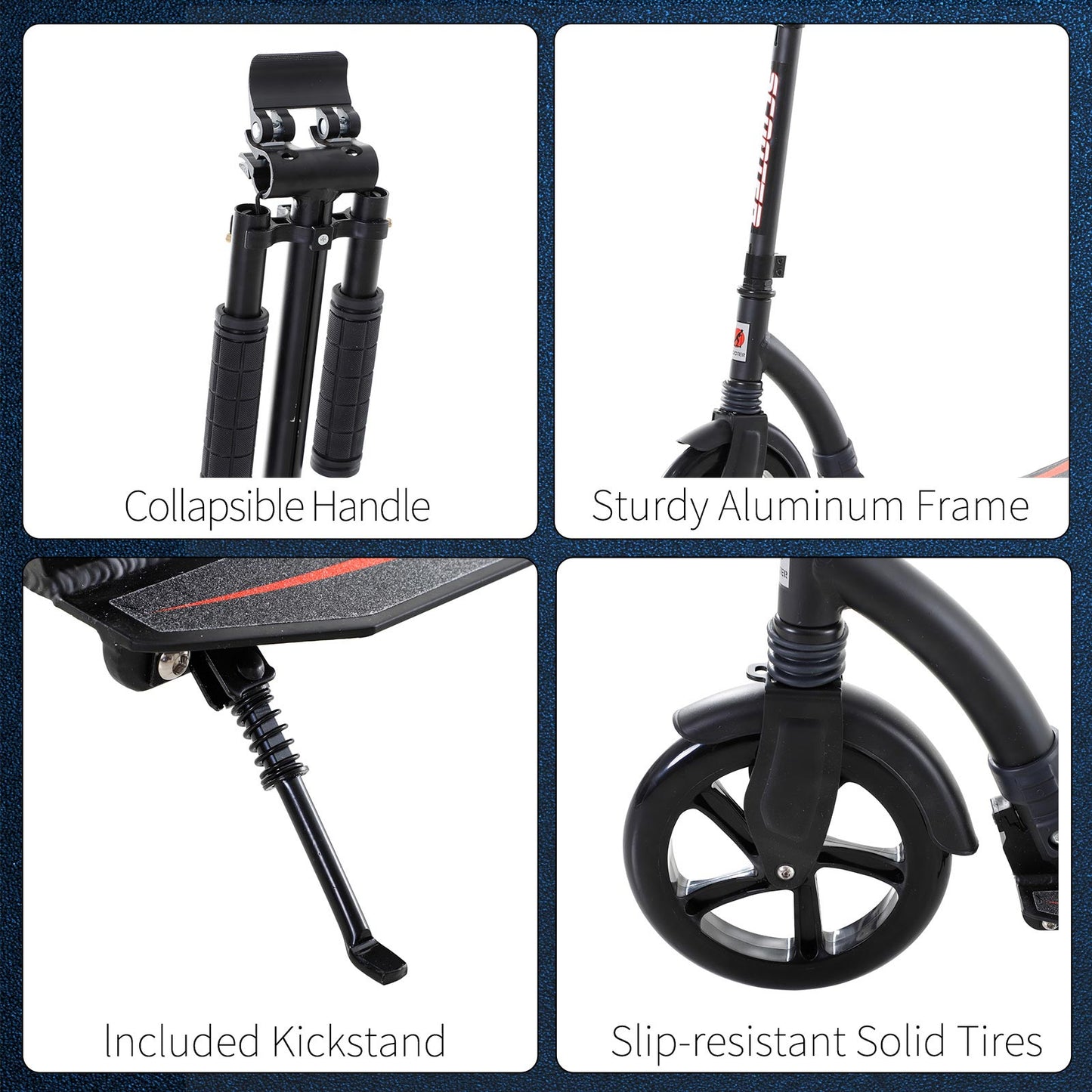 Foldable Kick Scooter with Double Shock Absorption and Big Wheels