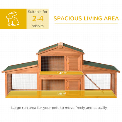 Large Rabbit Hutch Outdoor, Guinea Pig Hutch, Wooden Small Animal House, with Rabbit Run, 215 x 63 x 97 cm