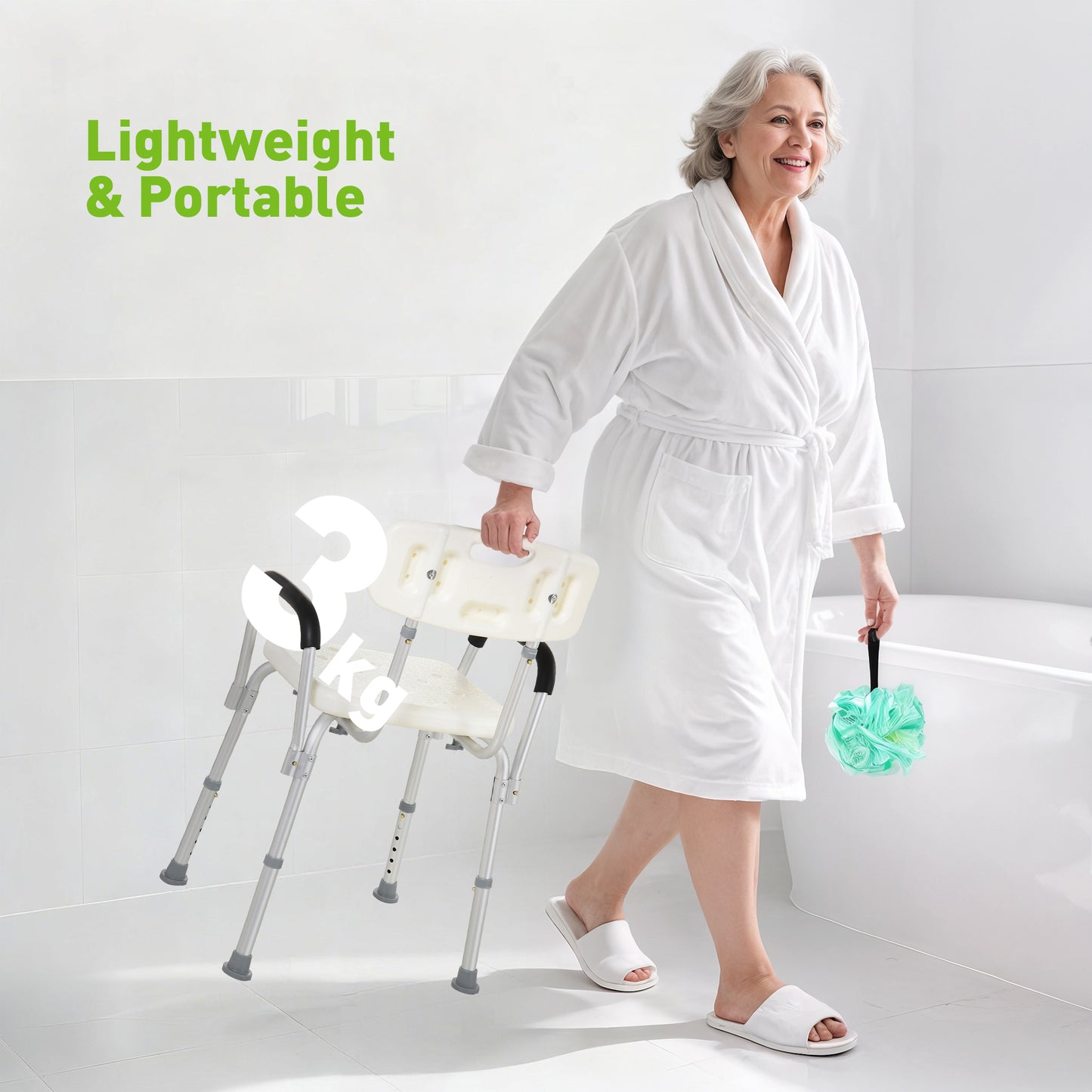 Shower Chair with Arms and Back, Height Adjustable Bath Bench, Non-Slip Shower Stool for Inside Tub