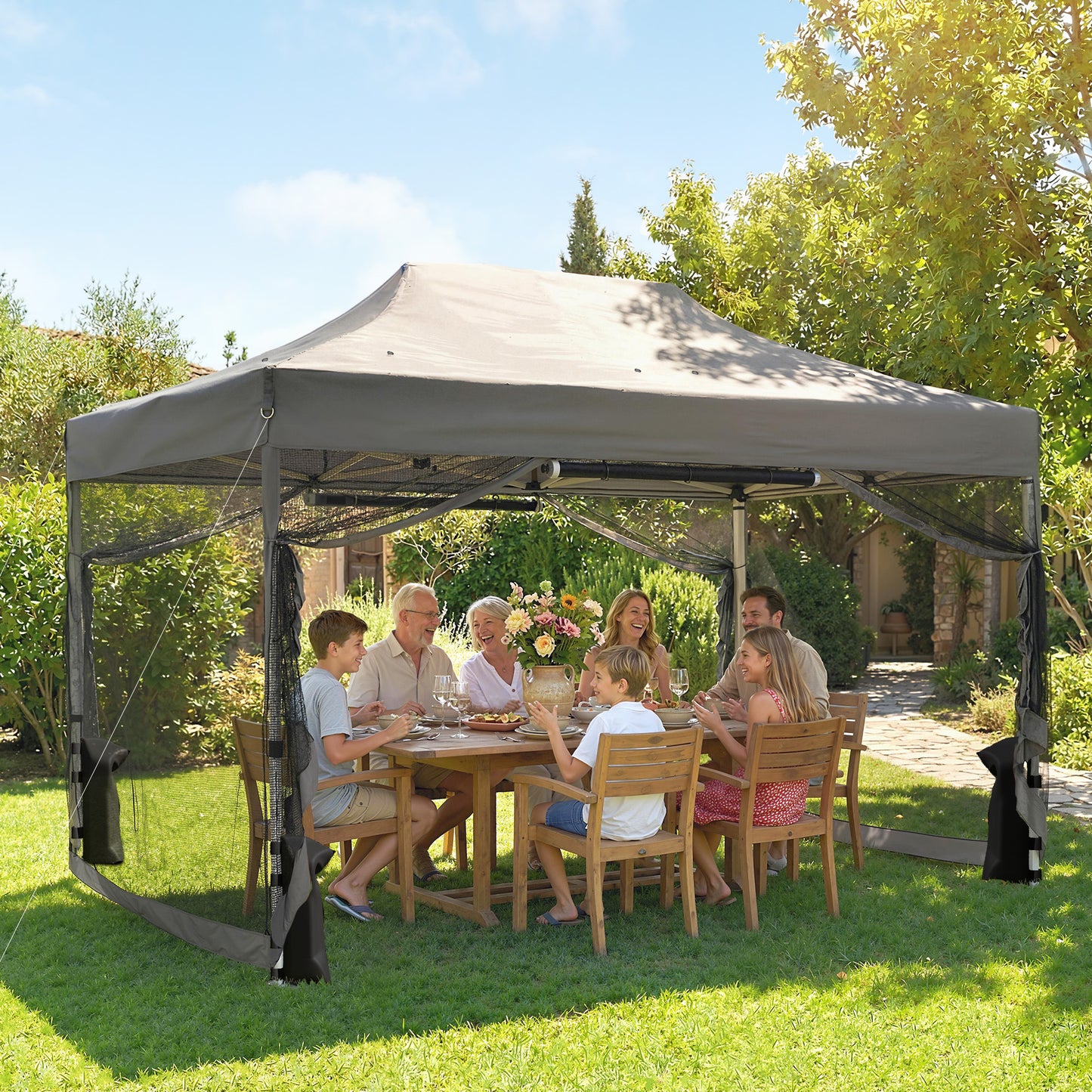 3 x 4.5 m Pop Up Gazebo with Mesh Nettings, UPF50+ Heavy Duty Outdoor Garden Party Tent Marquee, Dark Grey