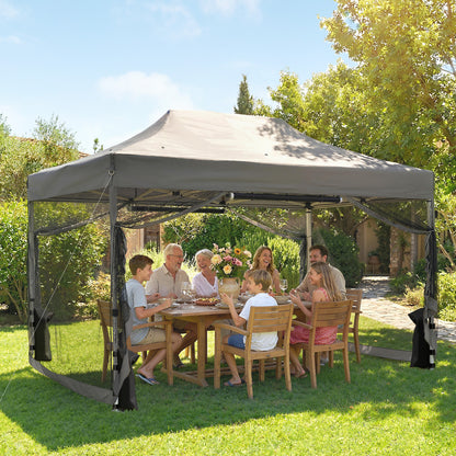 3 x 4.5 m Pop Up Gazebo with Mesh Nettings, UPF50+ Heavy Duty Outdoor Garden Party Tent Marquee, Dark Grey
