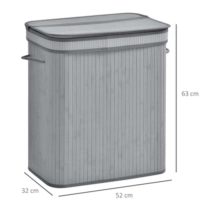 100L Natural Wood Laundry Basket A Compartment w/Flip Lid Removable Lining Handles Board Base Foldable Durable Water-Resistan