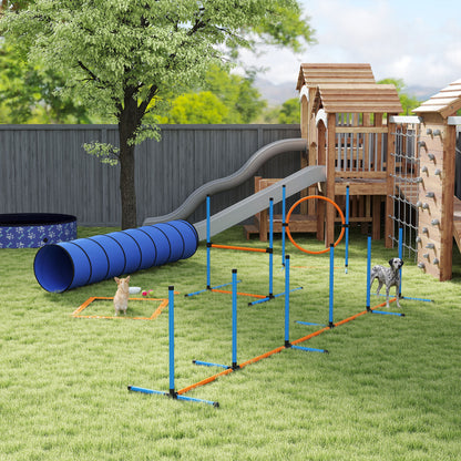 Dog Agility Equipment, 8PCS Agility Training Set with Tunnel, Weave Poles, Adjustable Hurdles, Jump Ring