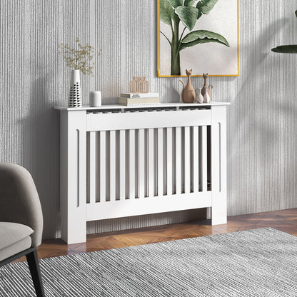 Slatted Radiator Cover Painted Cabinet MDF Lined Grill in White (112L x 19W x 81H cm)