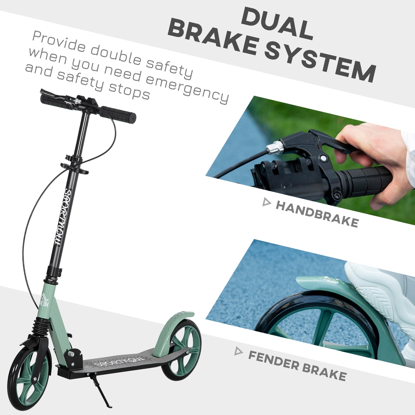 One-click Folding Kick Scooter for 14+ w/ Adjustable Handlebar, Push Scooter with Kickstand, Dual Brake System