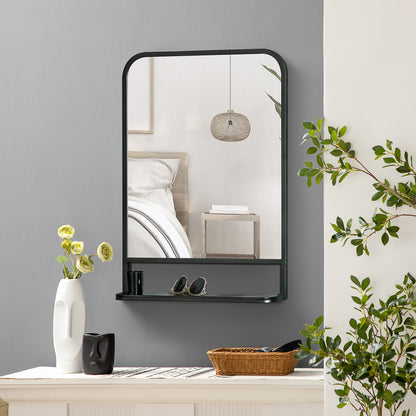 Modern Rectangular Wall Mirror with Storage Shelf, 70 x 50 cm Mirrors for Living Room, Bedroom, Black