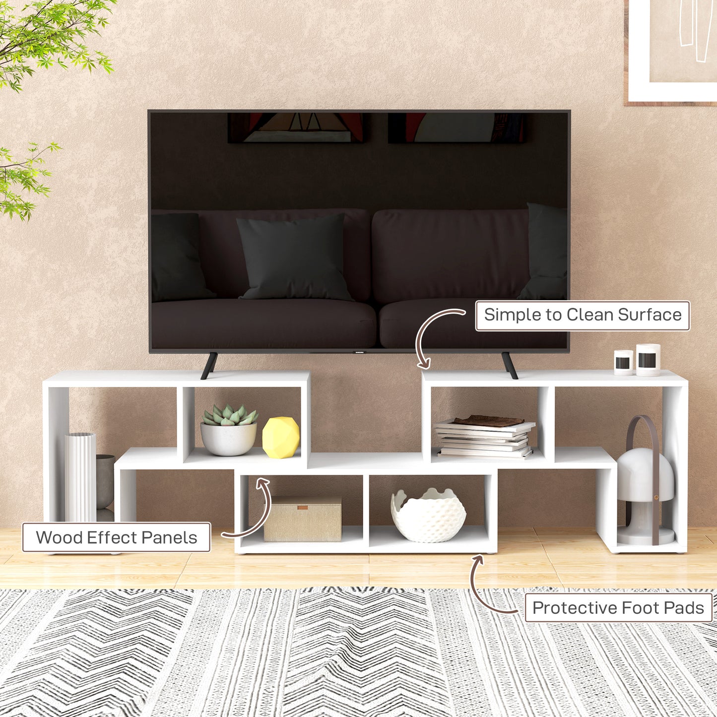 Three-Block Modular TV Stand - White Wood-Effect