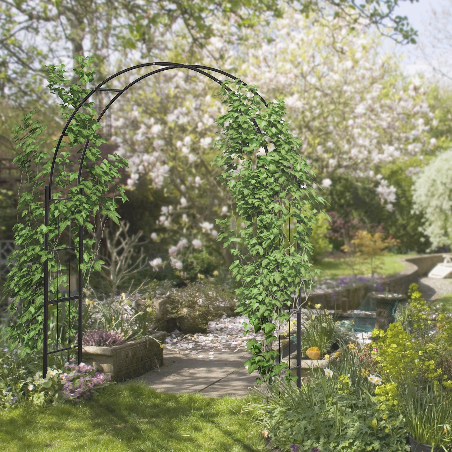 223cm Garden Arch Trellis, Outdoor Wedding Arbor for Ceremony for Climbing Roses, Vines and Plants