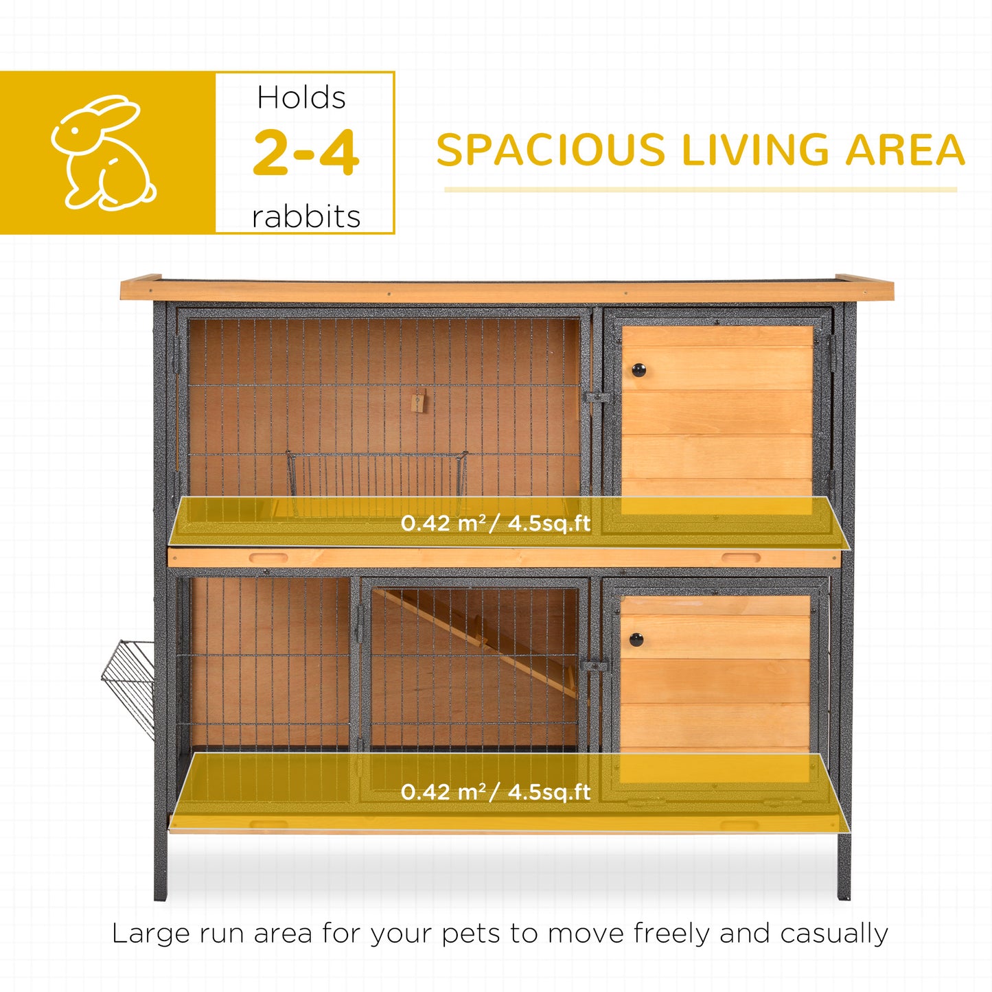 Rabbit Hutch Outdoor Guinea Pig Hutch Bunny Cage Metal Frame with No-Leak Tray Openable Roof Light Yellow 122 x 50 x 101cm