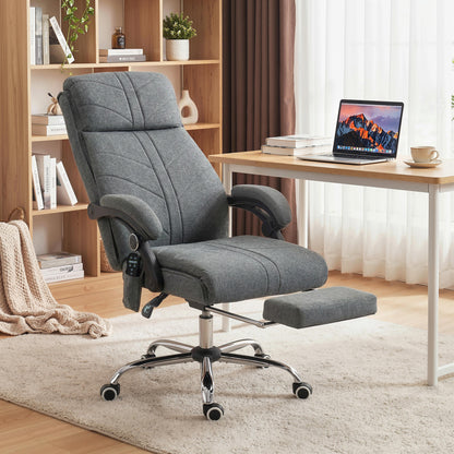 High Back Vibration Massage Office Chair with Footrest, Heated, Grey