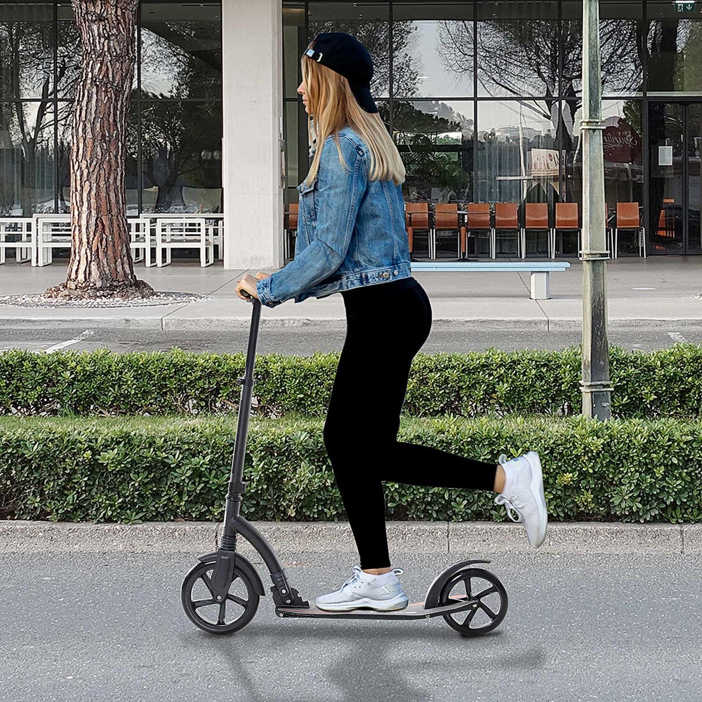 Foldable Kick Scooter with Double Shock Absorption and Big Wheels