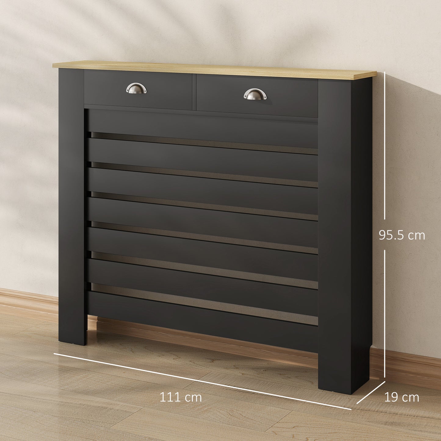 95.5H x 111Wcm Radiator Cover, with Drawer - Black