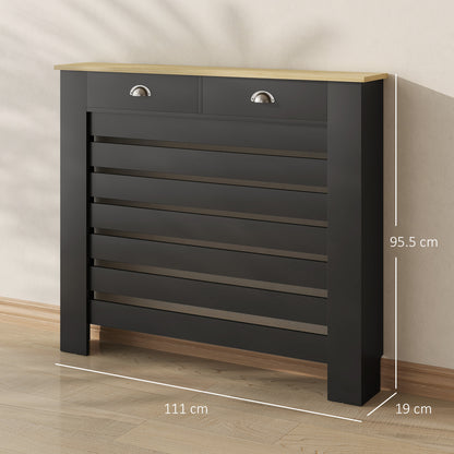 95.5H x 111Wcm Radiator Cover, with Drawer - Black