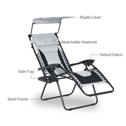 Zero Gravity Lounger Chair, Folding Reclining Patio Chair with Shade Cover, Padded Seat, Cup Holder