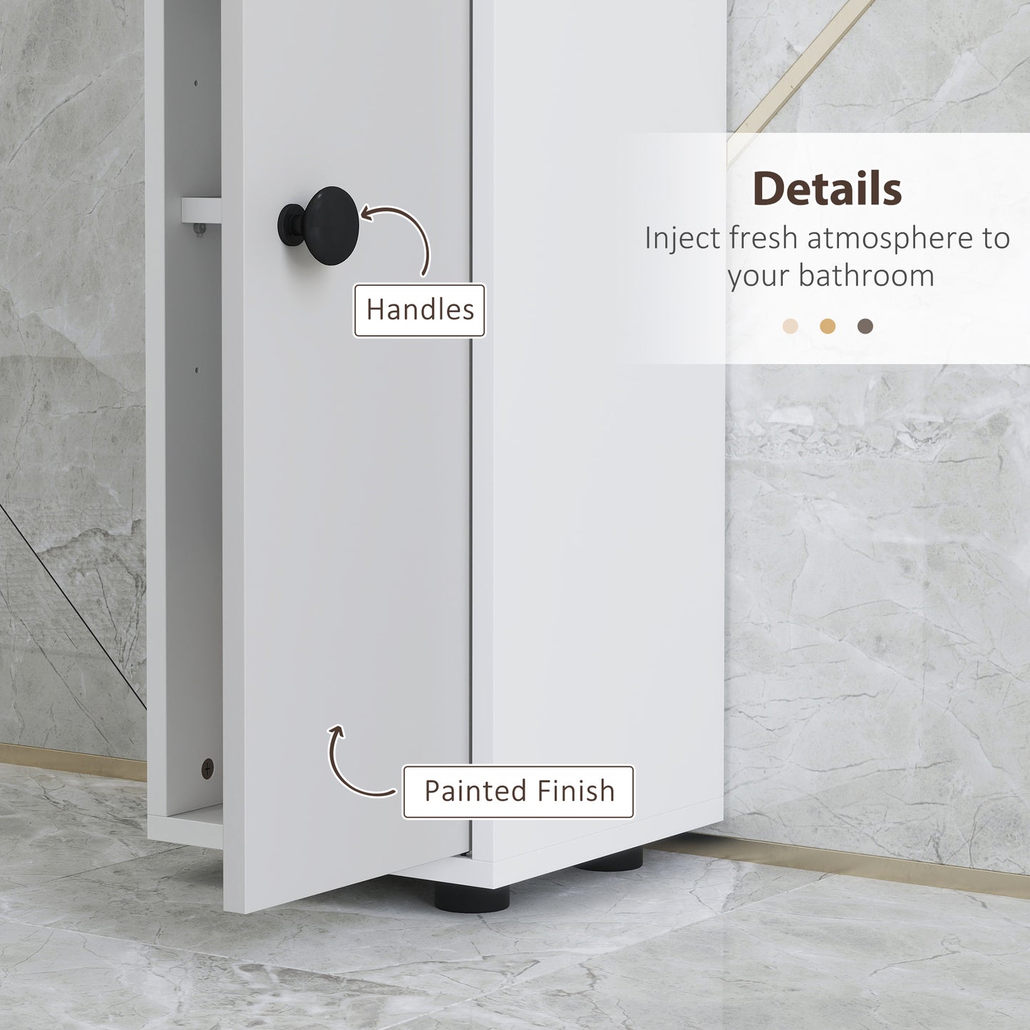 180cm Slim Bathroom Cabinet, with Drawer, Shelves and Cupboards - Light Grey