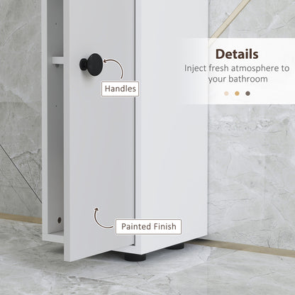 180cm Slim Bathroom Cabinet, with Drawer, Shelves and Cupboards - Light Grey