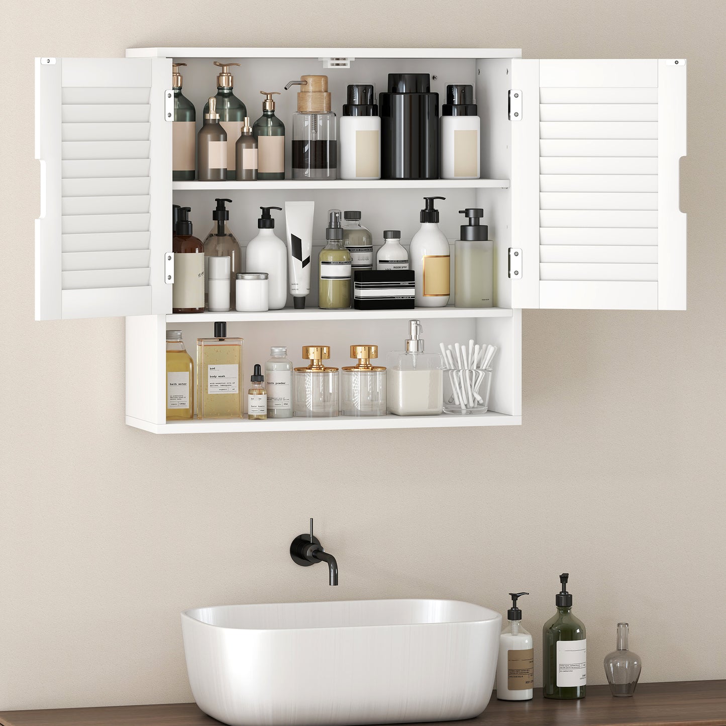 Bathroom Cabinet, Wall Mounted Storage Cabinet with Adjustable Shelves, 60 x 20 x 60 cm, White