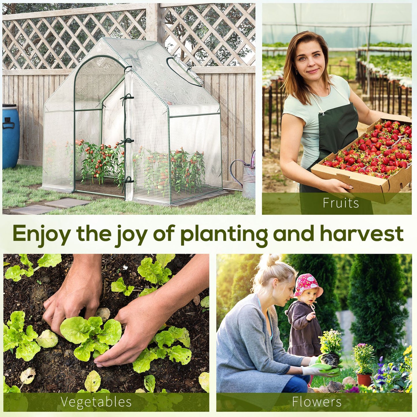 Walk In Tomato Greenhouse Garden Outdoor Mini Greenhouse Flower Planter Steel Frame with Zipped Door & Window, PE Cover