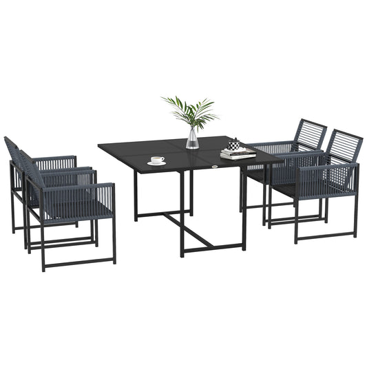 Five-Piece Metal Dining Set, with Folding Back Chairs, Dark Grey