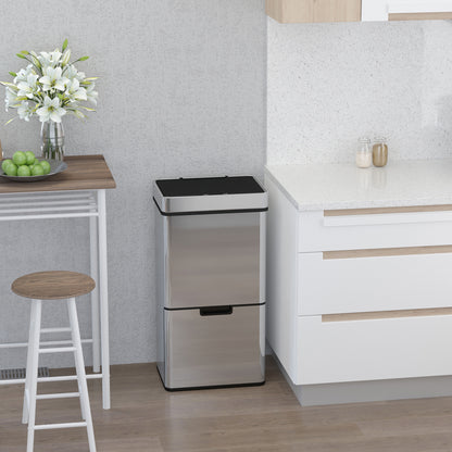 72L Recycling Sensor Bin Stainless Steel 3 Compartments For Both Wet/Dry Waste w/Removable Lid Kitchen Home