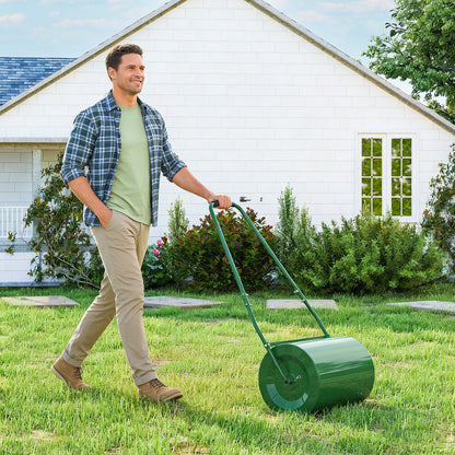 63 L Garden Lawn Roller with Water/Sand Filled Drum, Heavy Duty Steel Lawn Push Rolling Tool for Grass Seeding
