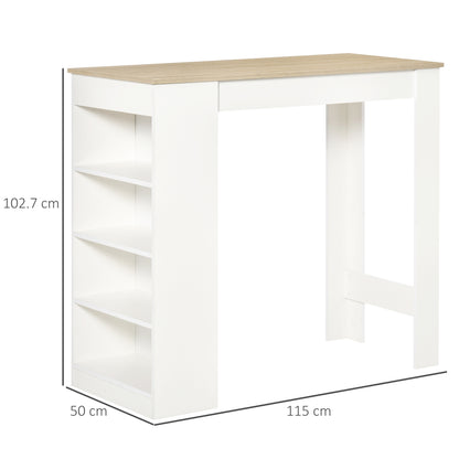 Bar Table, Dining Table with 4-Tier Storage Shelf for Breakfast Bar, Kitchen, Dining Room, Living Room, Natural