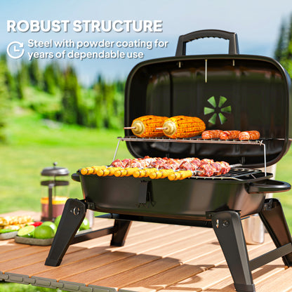 Charcoal Barbecue Grill Folding Portable BBQ Grill for Camping with 1232 cm² Cooking Area, Adjustable Vent, Thermometer